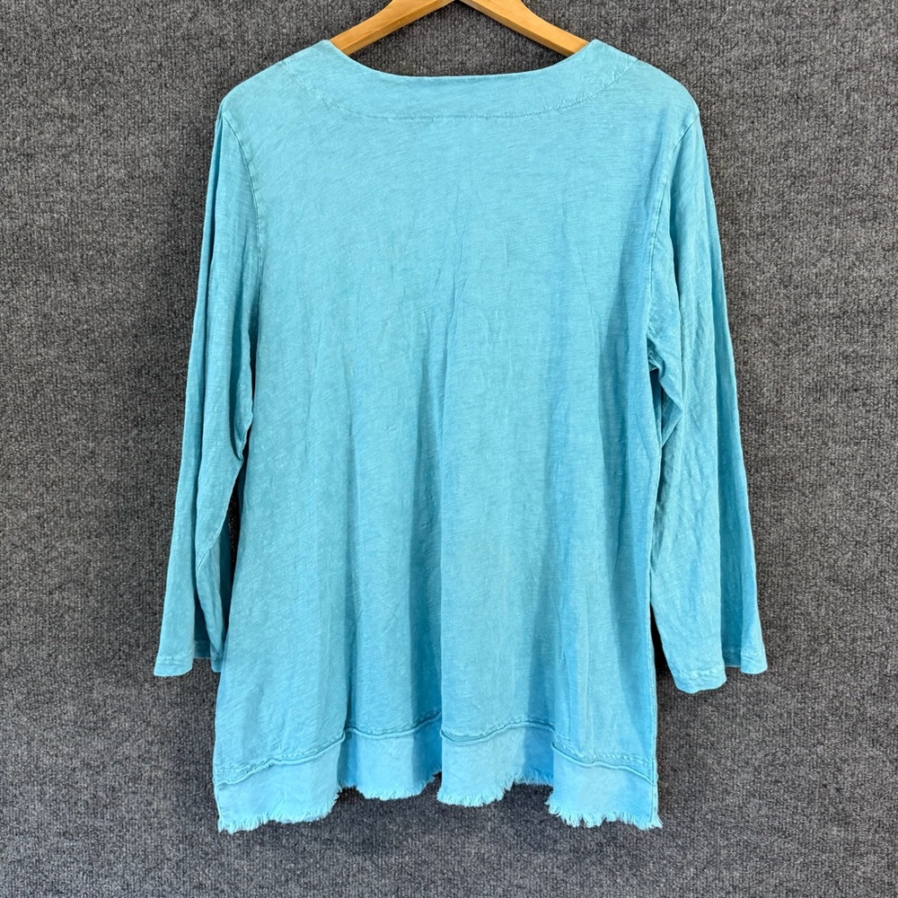 Jess & Jane Womens Mineral Washed Slub Tunic Top Size XL Teal 3/4 Sleeve Artsy - Picture 3 of 10